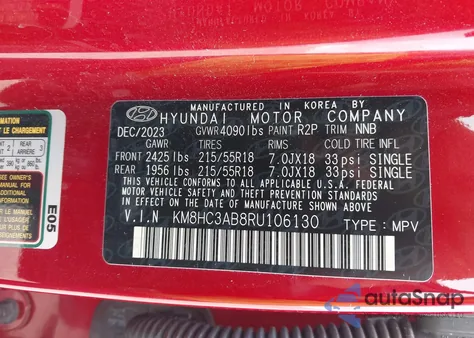 2024 Hyundai Kona Sel from USA, damaged, VIN KM8HC3AB8RU106130